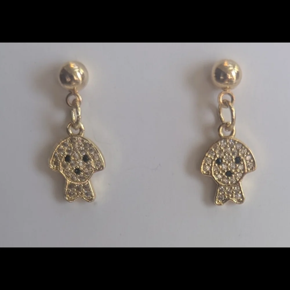 ✨ Gold Tone Micro Pavé CZ Puppy Dog Drop Earrings ✨